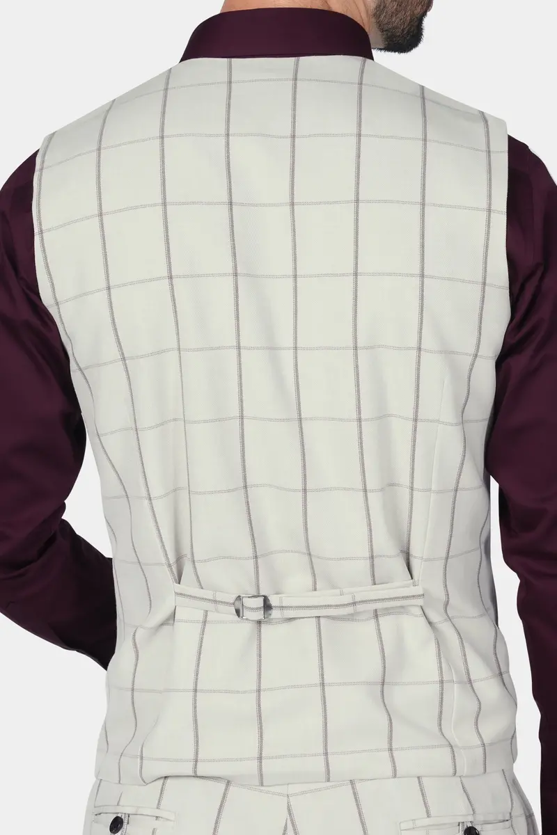 Iron Cream Windowpane Wool Rich Waistcoat 5