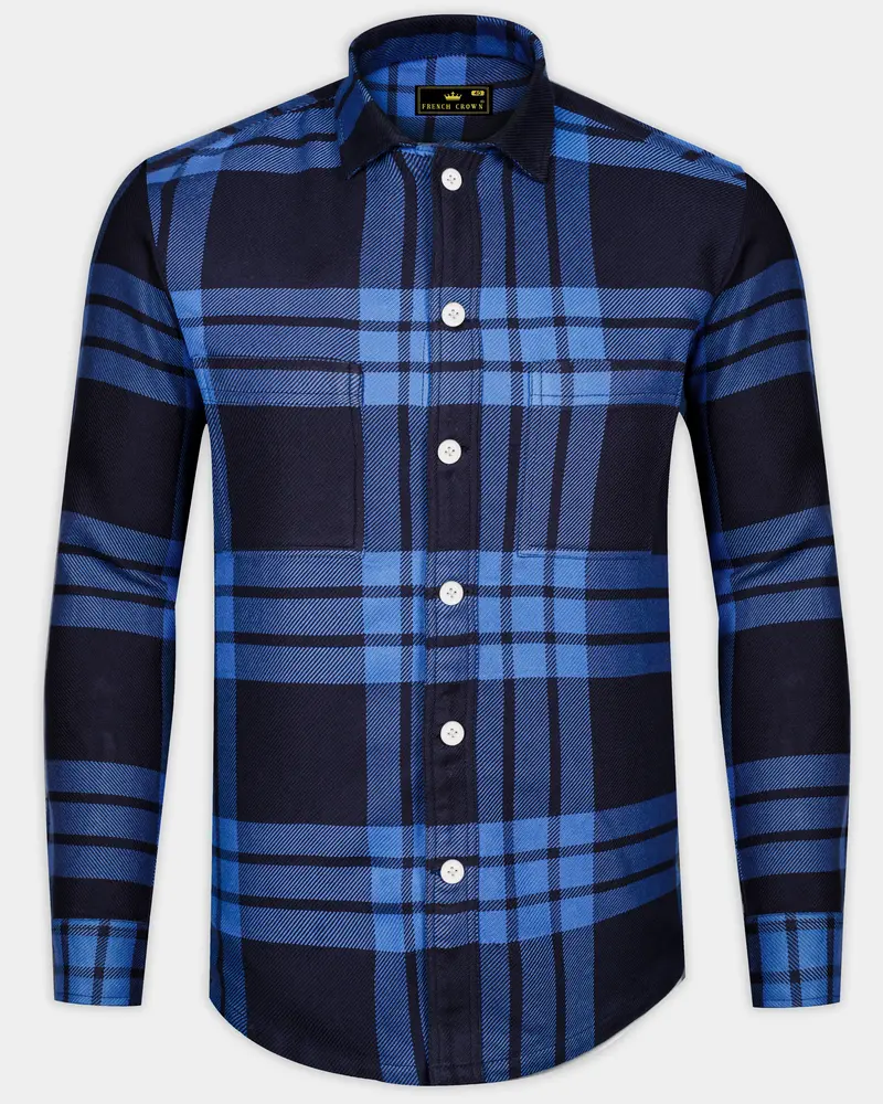 Ironoro-Glaucous Blue And Thunder Plaid Twill Heavyweight Designer Ovesrhirt/Shacket 1