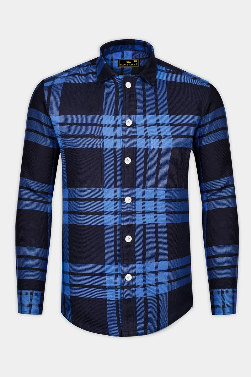 Ironoro-Glaucous Blue And Thunder Plaid Twill Heavyweight Designer Ovesrhirt/Shacket 2