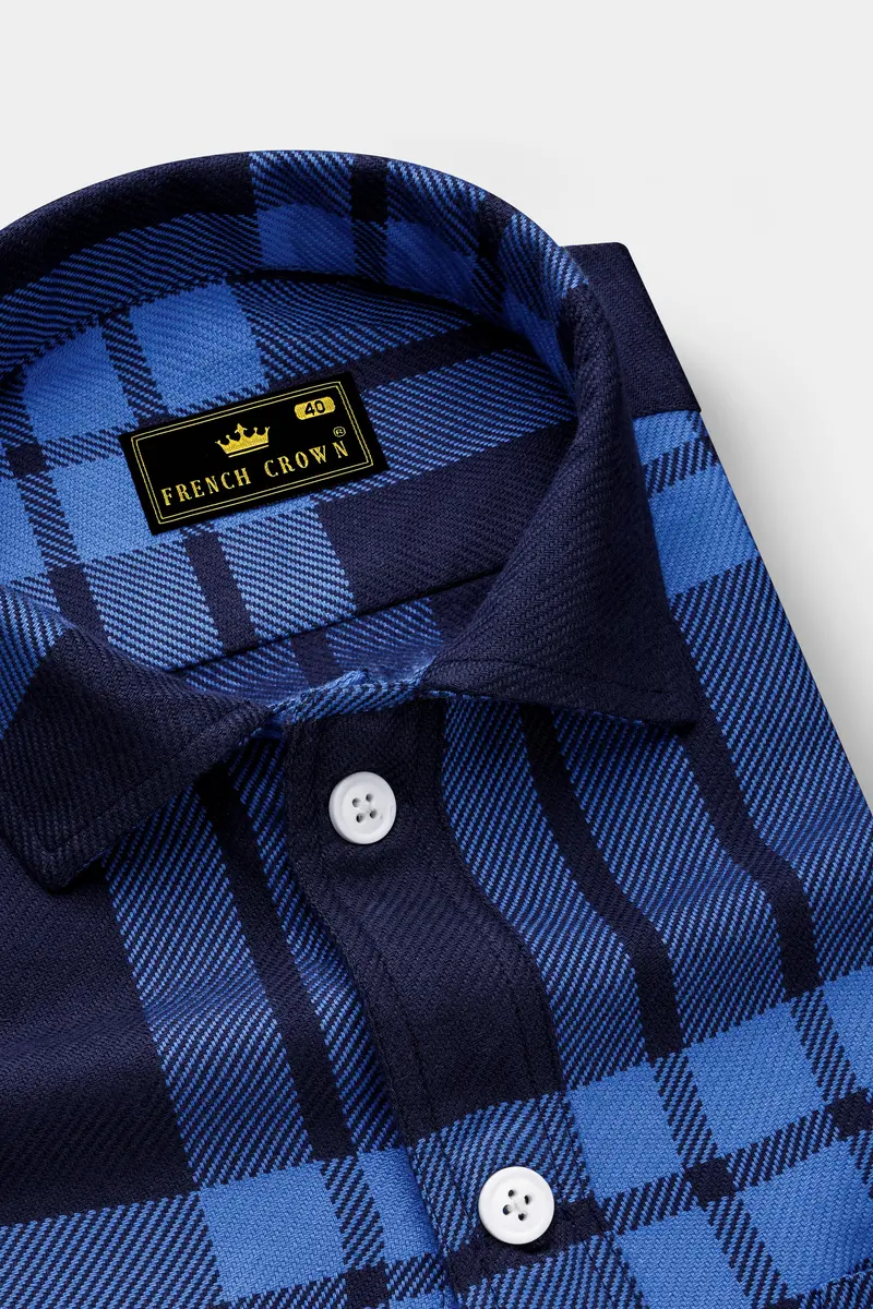Ironoro-Glaucous Blue And Thunder Plaid Twill Heavyweight Designer Ovesrhirt/Shacket 4