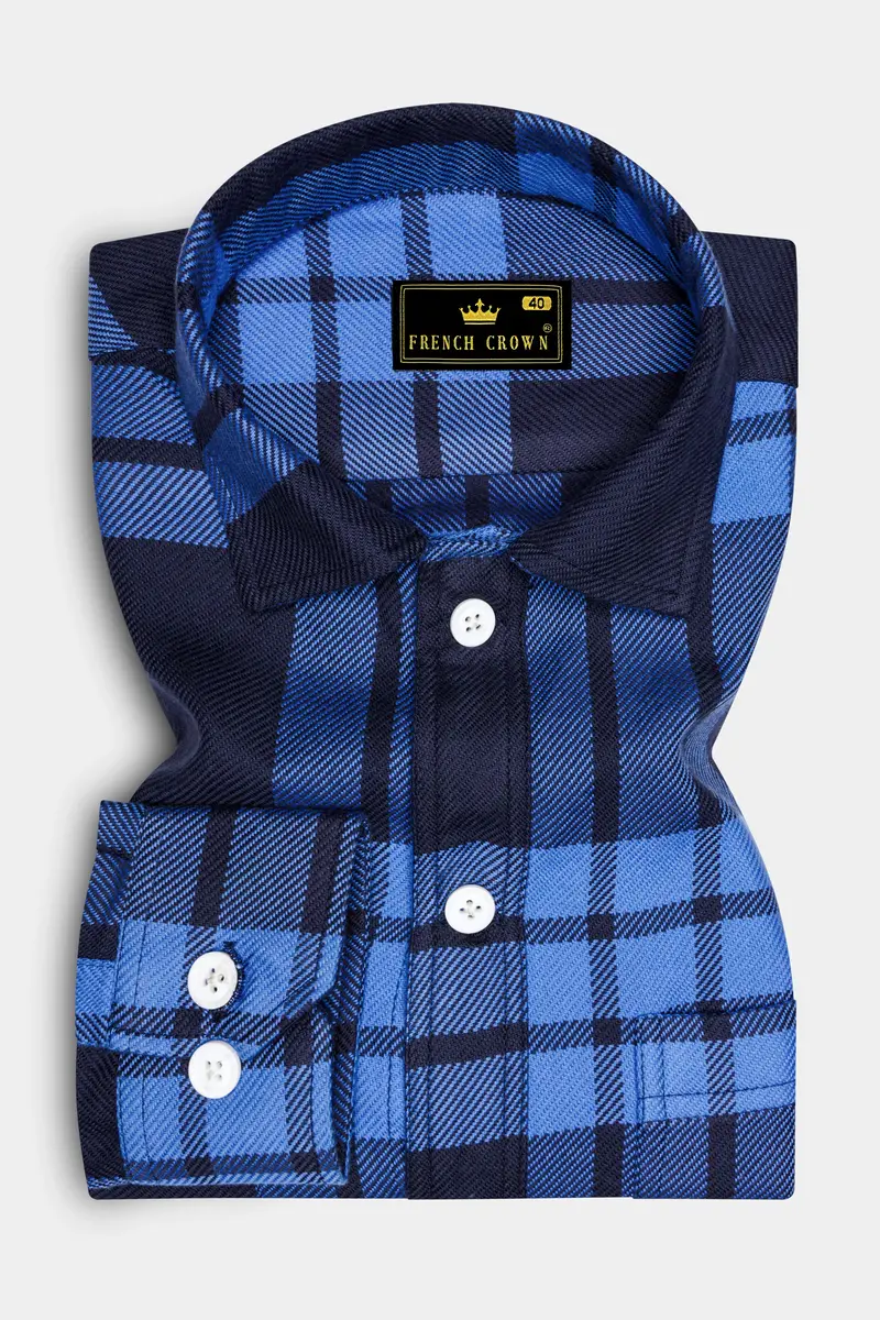 Ironoro-Glaucous Blue And Thunder Plaid Twill Heavyweight Designer Ovesrhirt/Shacket 5