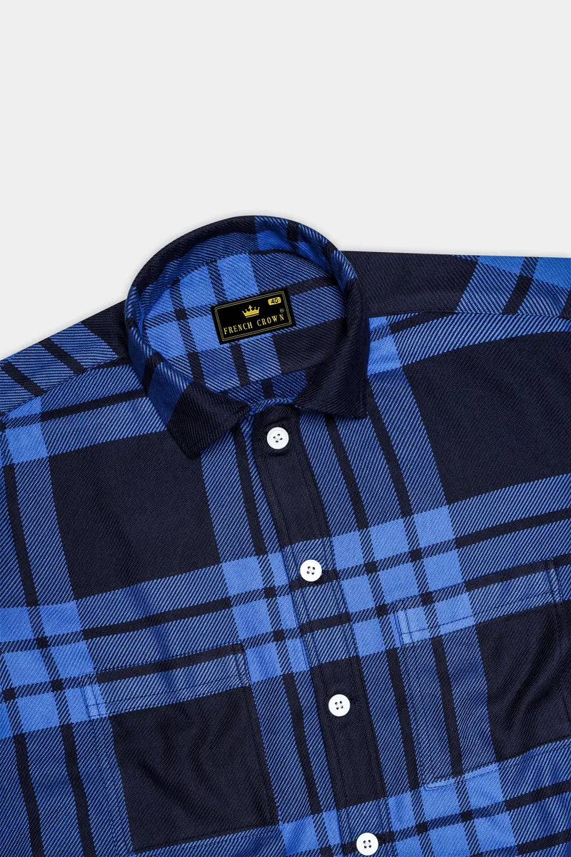 Ironoro-Glaucous Blue And Thunder Plaid Twill Heavyweight Designer Ovesrhirt/Shacket 6