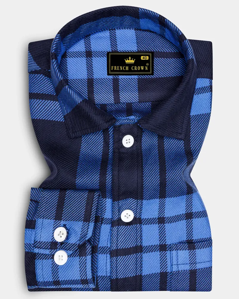 Ironoro-Glaucous Blue And Thunder Plaid Twill Heavyweight Designer Ovesrhirt/Shacket 8
