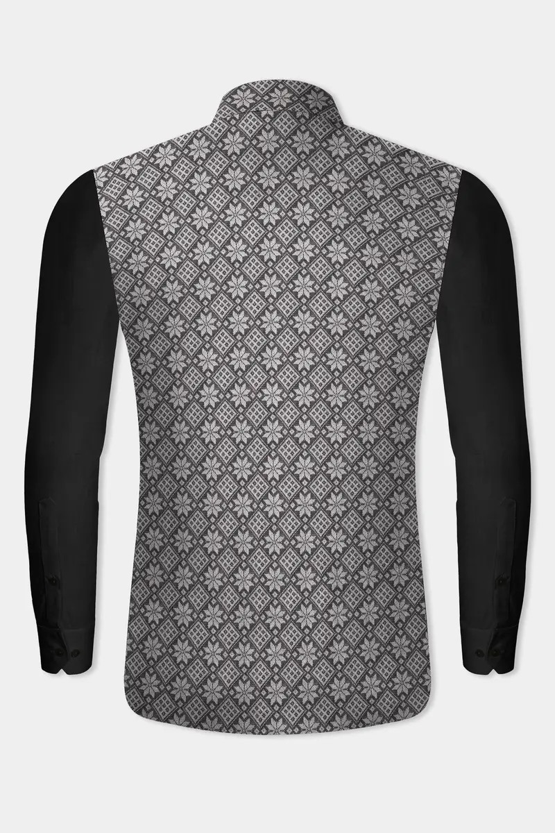 Ironside Gray And Cement Gray Floral Printed Nehru Jacket 5