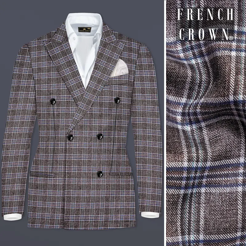 Ironside Gray And Cloud Burst Blue Plaid Wool Rich Double Breasted Blazer 1