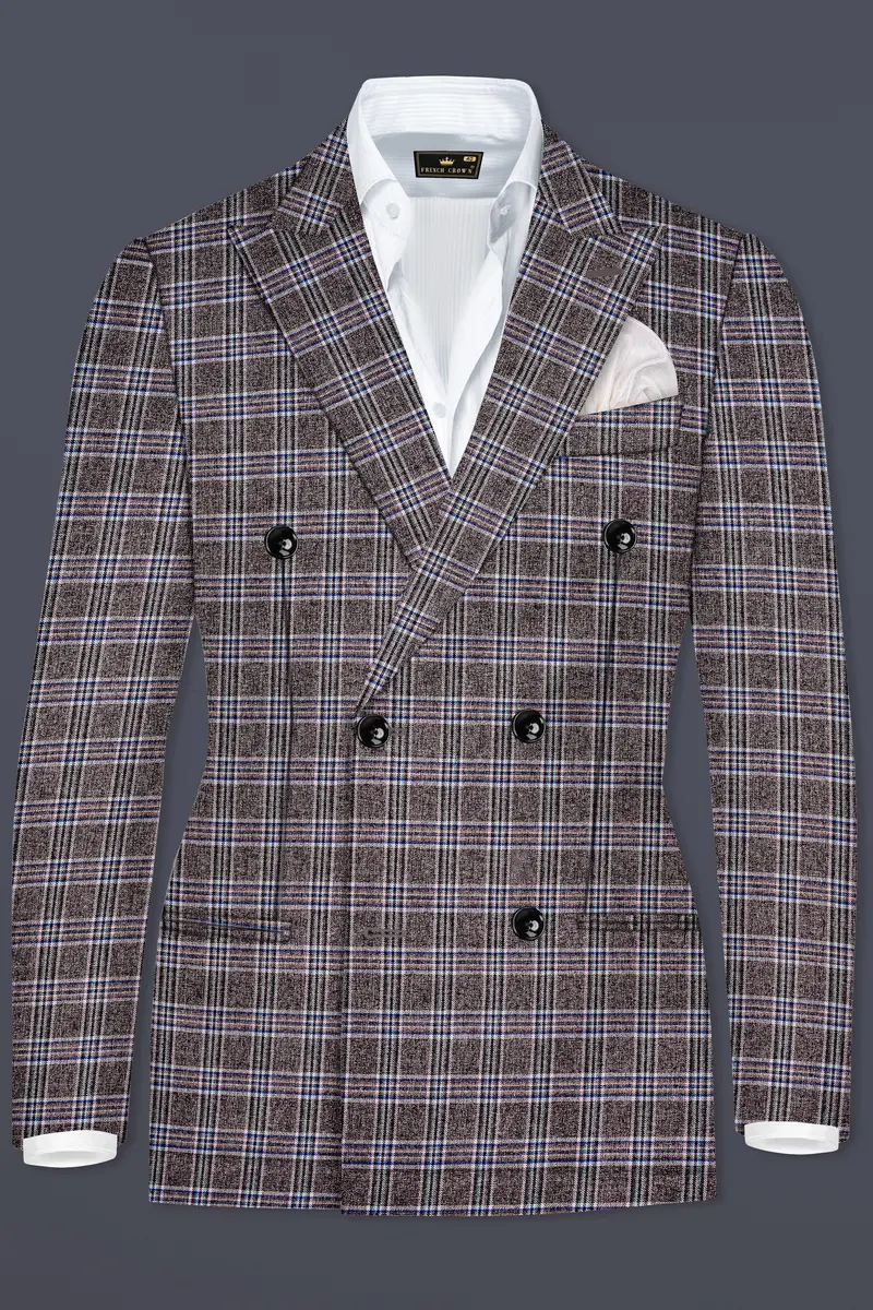 Ironside Gray And Cloud Burst Blue Plaid Wool Rich Double Breasted Blazer 2