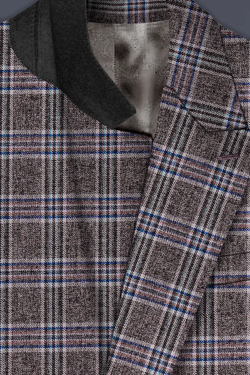 Ironside Gray And Cloud Burst Blue Plaid Wool Rich Double Breasted Blazer 4
