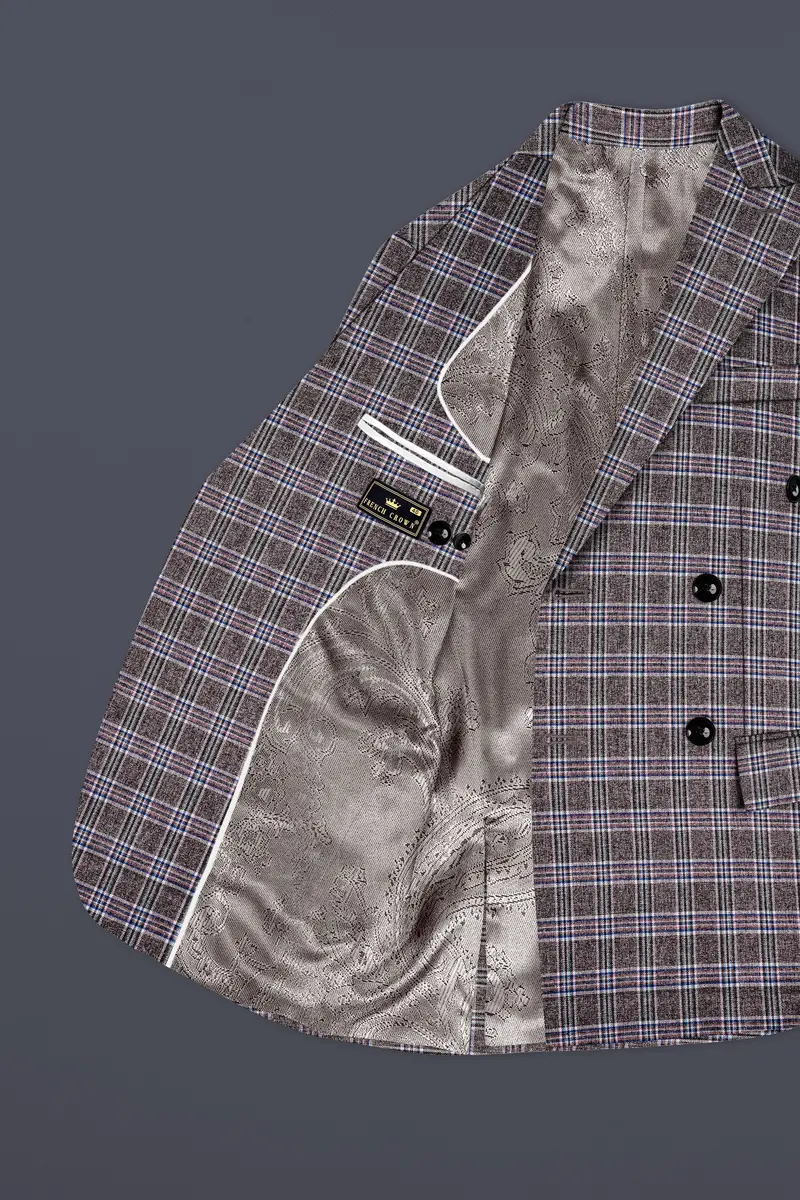 Ironside Gray And Cloud Burst Blue Plaid Wool Rich Double Breasted Blazer 5