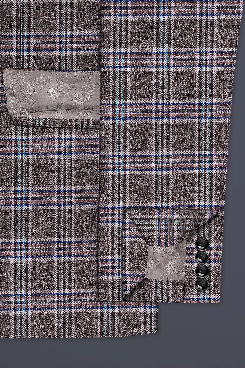 Ironside Gray And Cloud Burst Blue Plaid Wool Rich Double Breasted Blazer 6