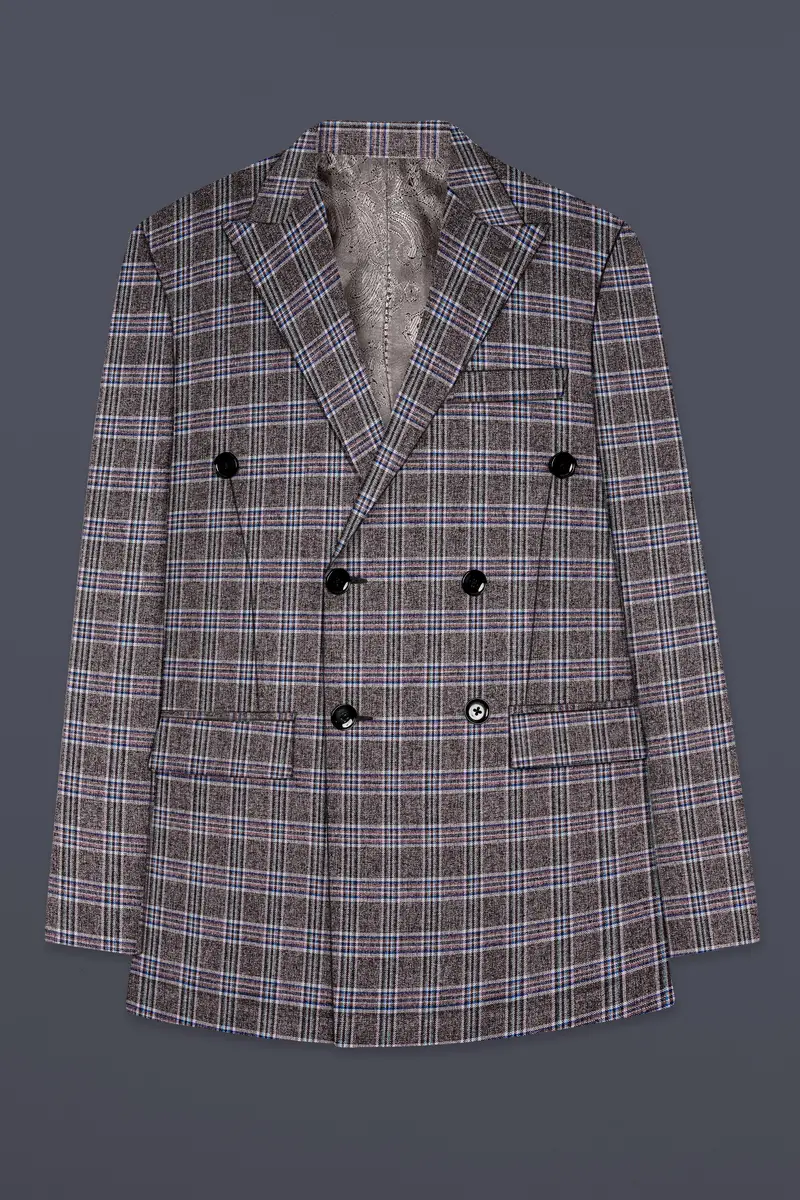 Ironside Gray And Cloud Burst Blue Plaid Wool Rich Double Breasted Blazer 7