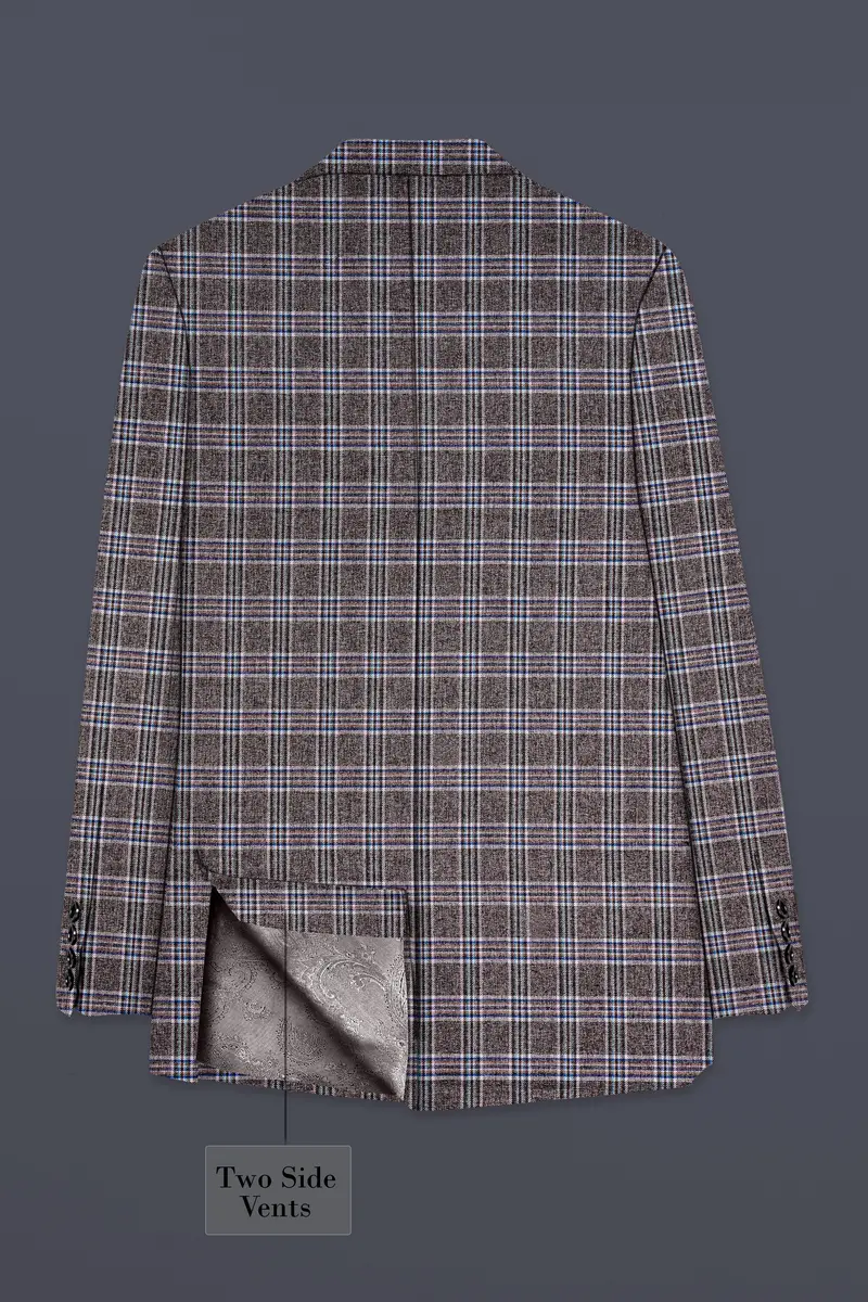 Ironside Gray And Cloud Burst Blue Plaid Wool Rich Double Breasted Blazer 8