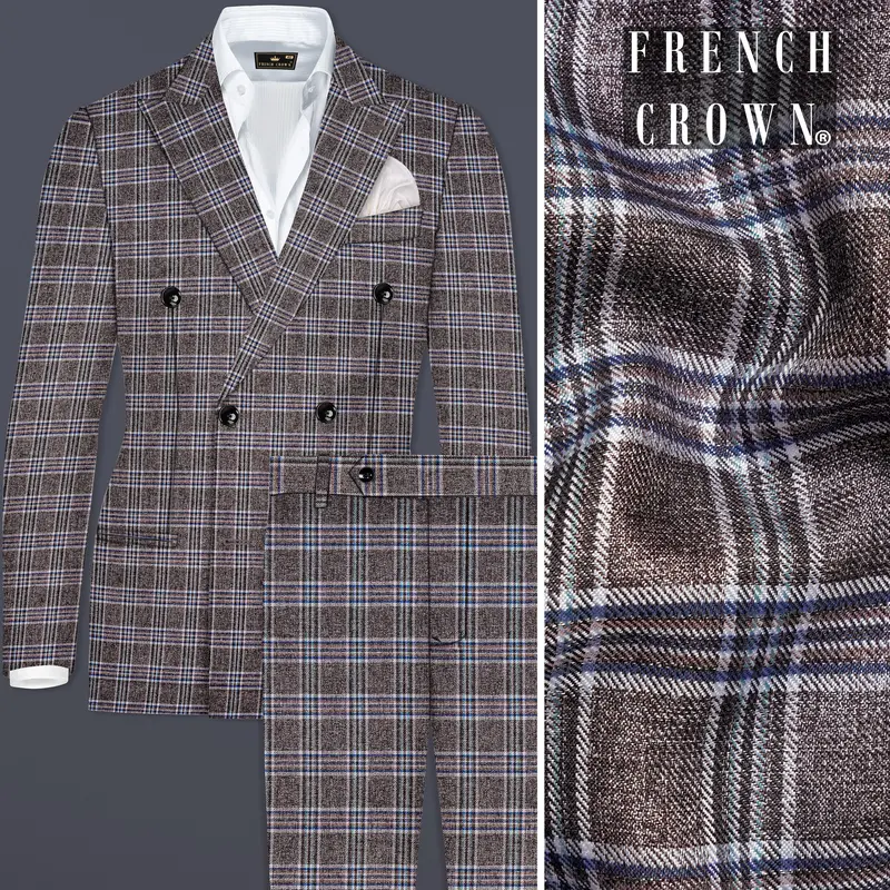 Ironside Gray And Cloud Burst Blue Plaid Wool Rich Double Breasted Suit 1