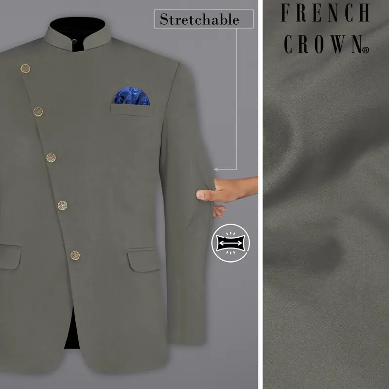 Ironside Gray Stretchable Cross Placket Bandhgala Premium Cotton Traveler Blazer 1