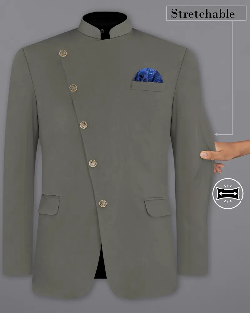 Ironside Gray Stretchable Cross Placket Bandhgala Premium Cotton Traveler Blazer 2