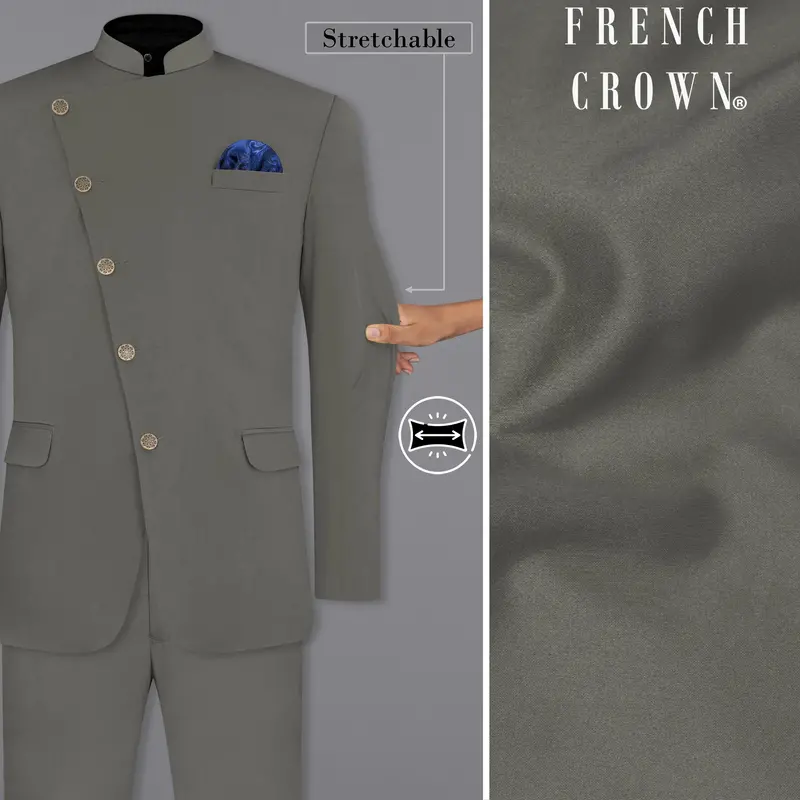 Ironside Gray Stretchable Cross Placket Bandhgala Premium Cotton Traveler Suit 1
