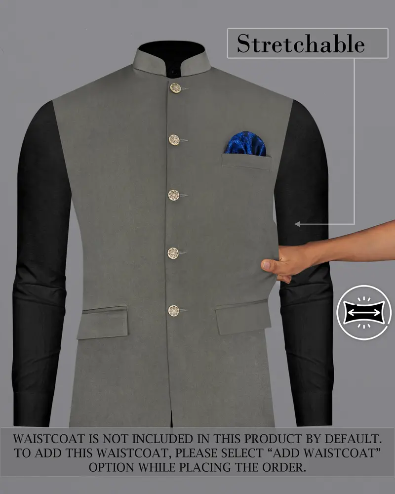 Ironside Gray Stretchable Cross Placket Bandhgala Premium Cotton Traveler Suit 16
