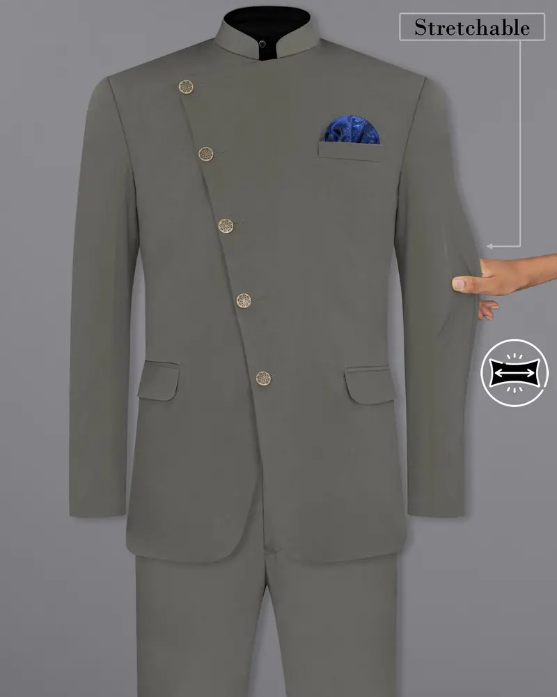 Ironside Gray Stretchable Cross Placket Bandhgala Premium Cotton Traveler Suit 2