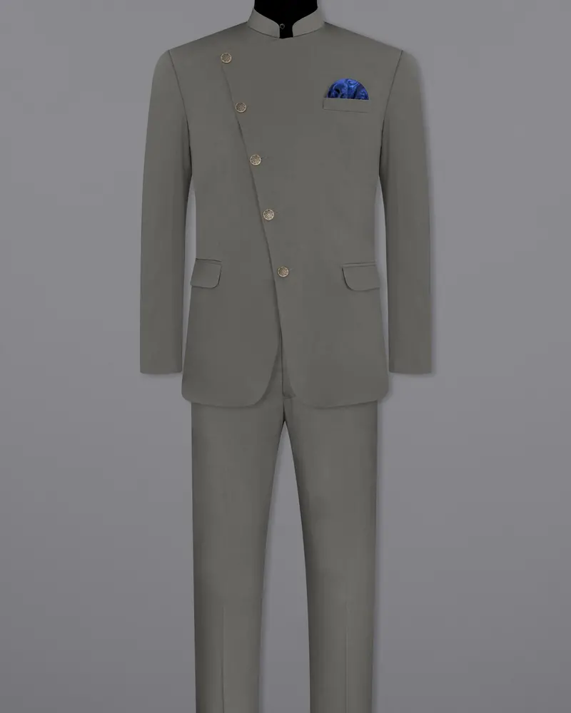 Ironside Gray Stretchable Cross Placket Bandhgala Premium Cotton Traveler Suit 5