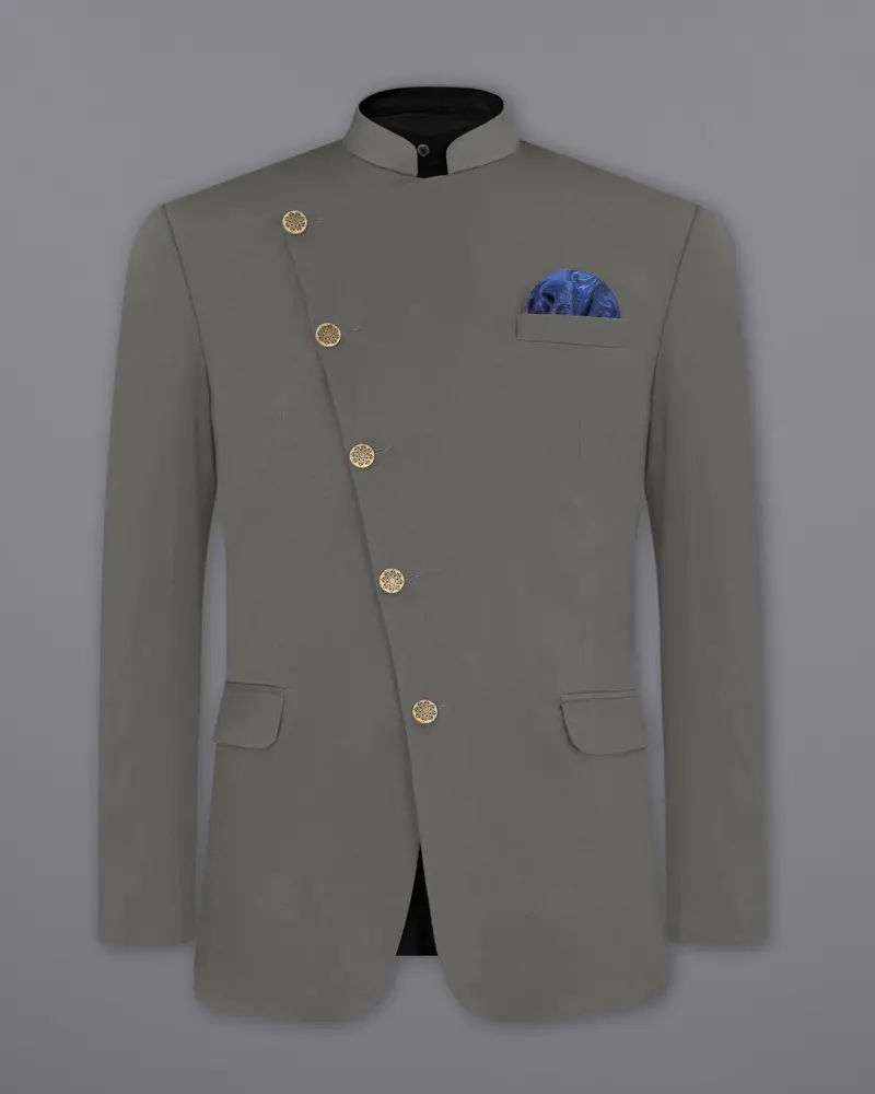 Ironside Gray Stretchable Cross Placket Bandhgala Premium Cotton Traveler Suit 9