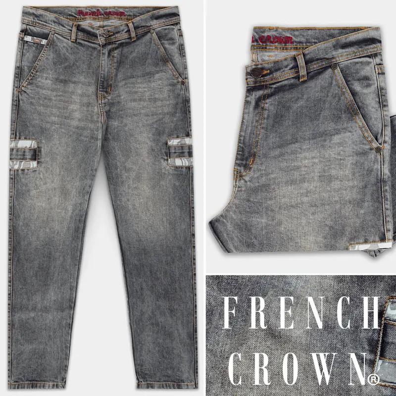Ironside Gray With Camouflage Patch Design Stretchable Denim 1