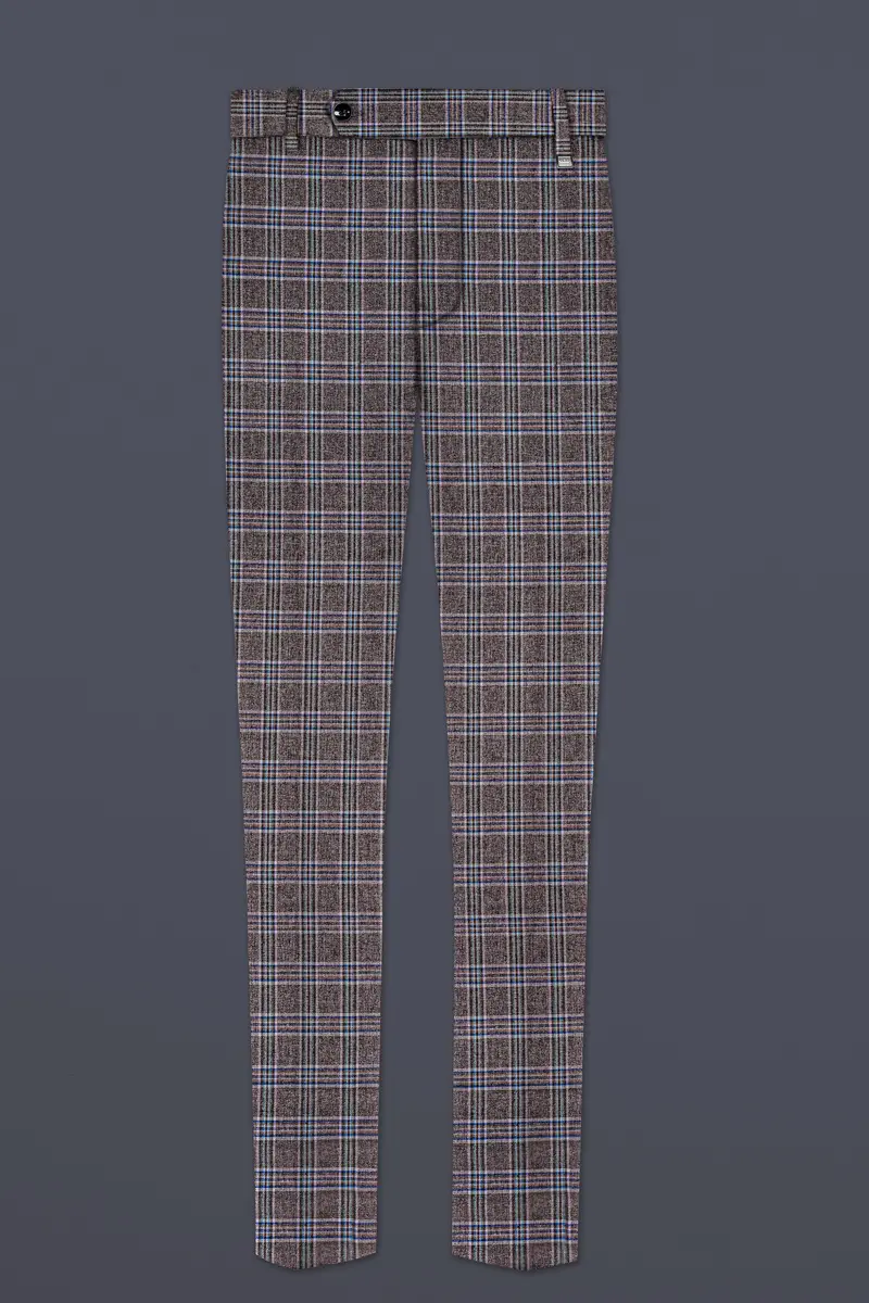 Ironside Grey And Cloud Burst Blue Plaid Wool Rich Stretchable Waistband Pant 2