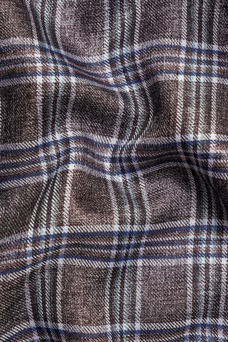 Ironside Grey And Cloud Burst Blue Plaid Wool Rich Stretchable Waistband Pant 3