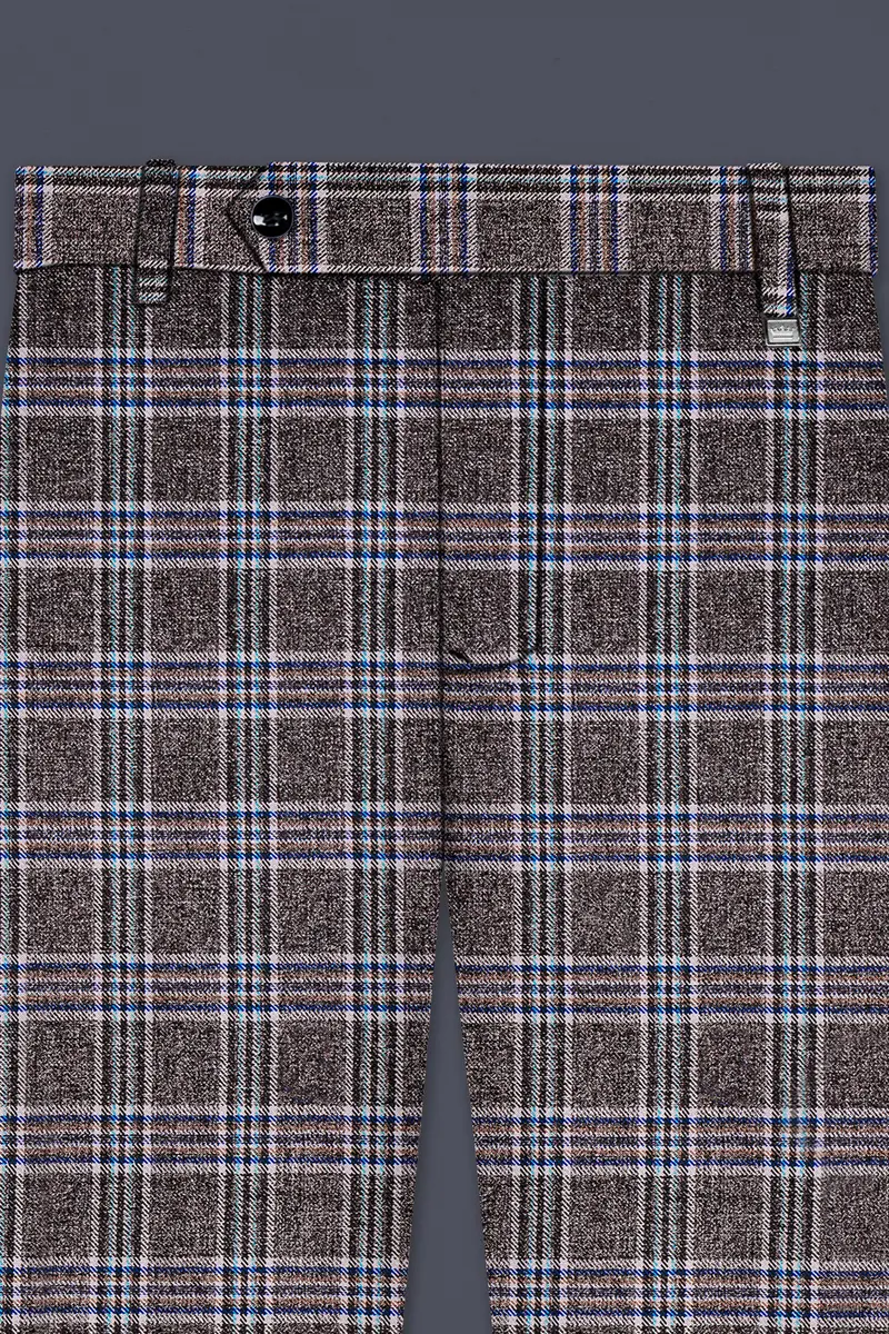 Ironside Grey And Cloud Burst Blue Plaid Wool Rich Stretchable Waistband Pant 4