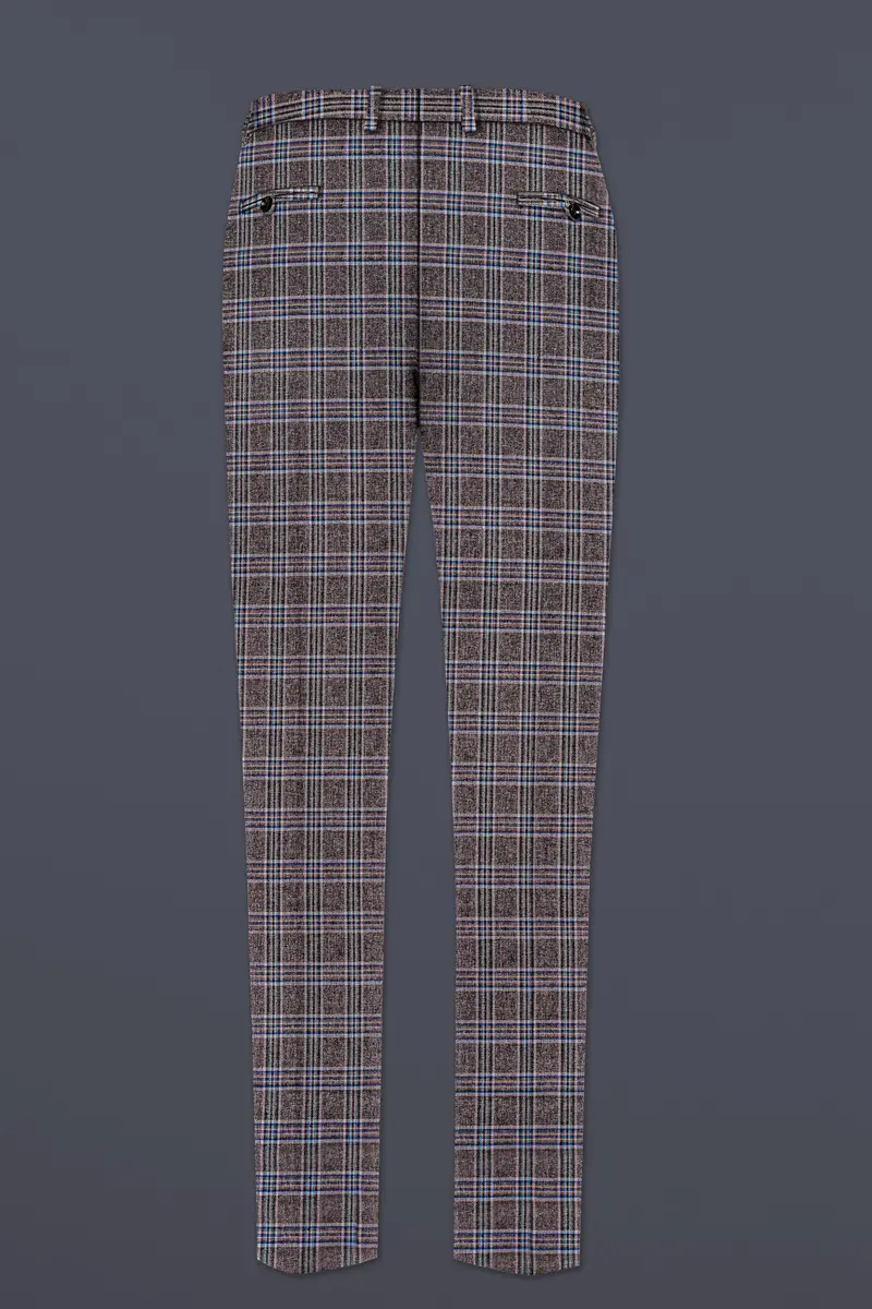 Ironside Grey And Cloud Burst Blue Plaid Wool Rich Stretchable Waistband Pant 5