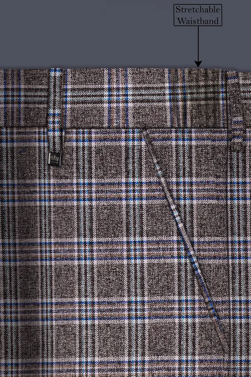 Ironside Grey And Cloud Burst Blue Plaid Wool Rich Stretchable Waistband Pant 6