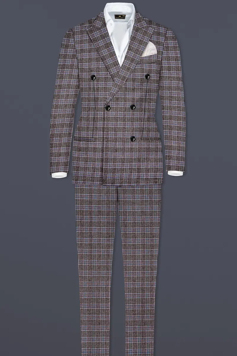Ironside Grey And Cloud Burst Blue Plaid Wool Rich Stretchable Waistband Pant 7