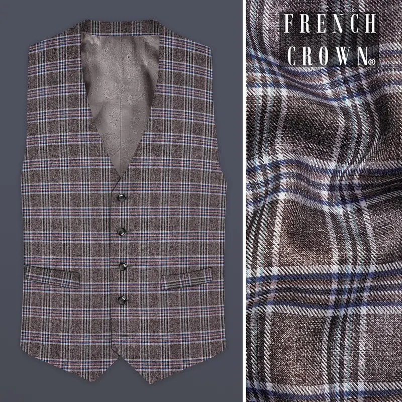 Ironside Grey And Cloud Burst Blue Plaid Wool Rich Waistcoat 1