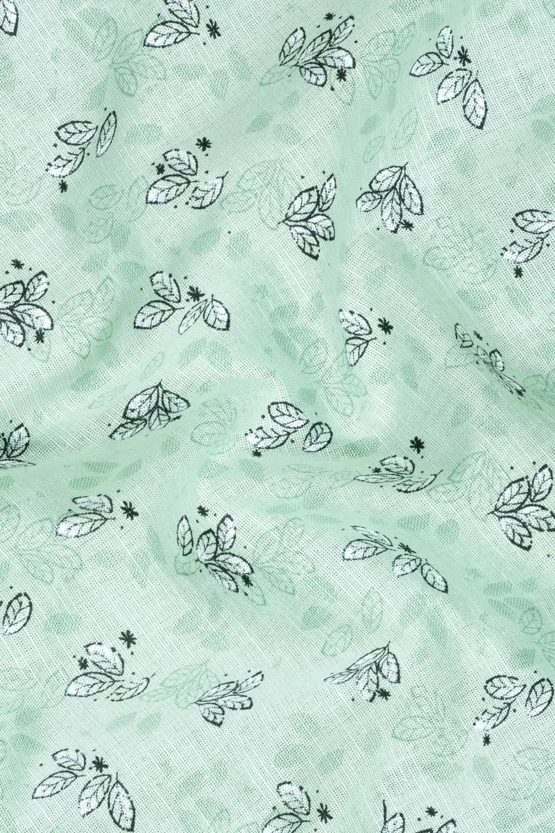 Ironstone Green Leaves Printed Luxurious Linen Designer Shirt 3