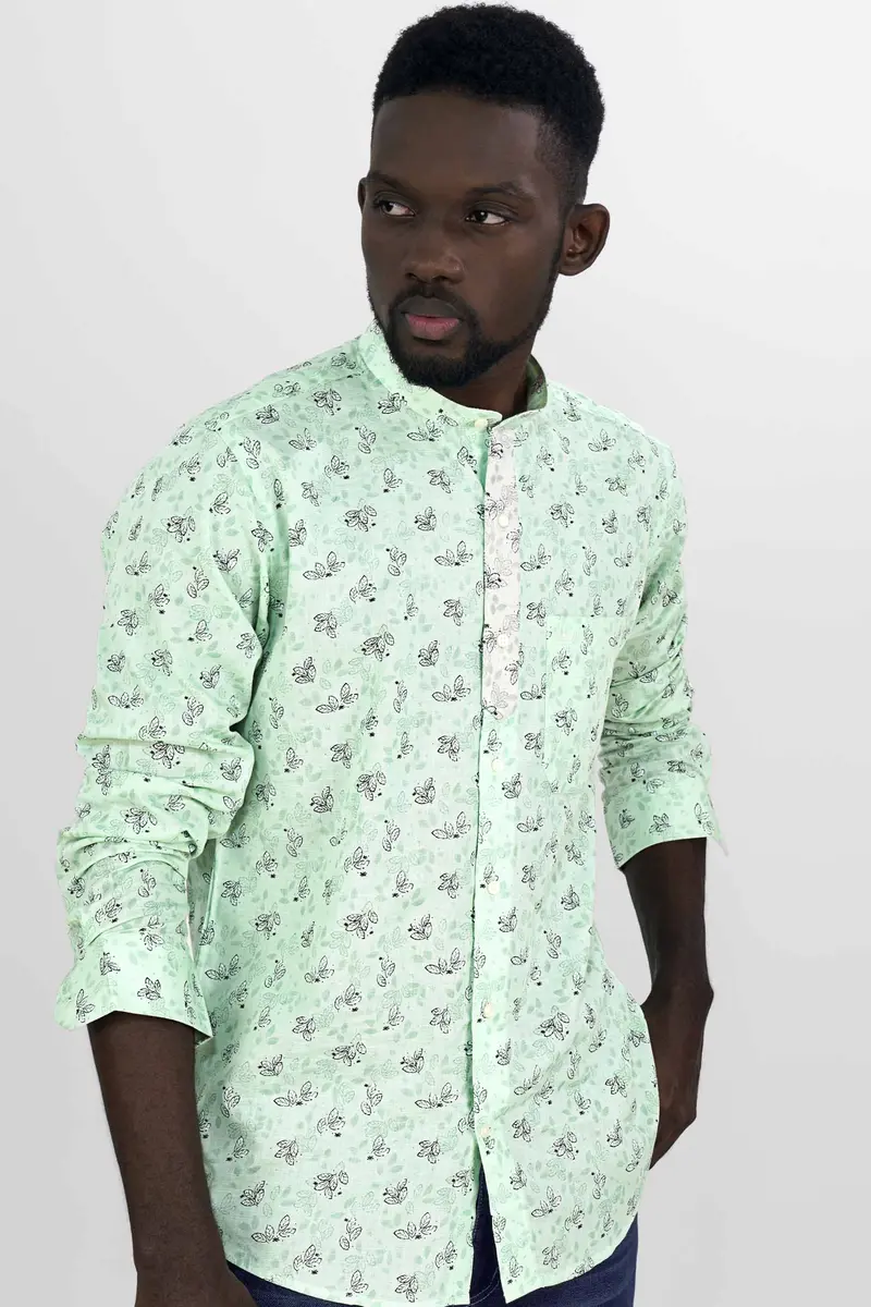 Ironstone Green Leaves Printed Luxurious Linen Designer Shirt 7