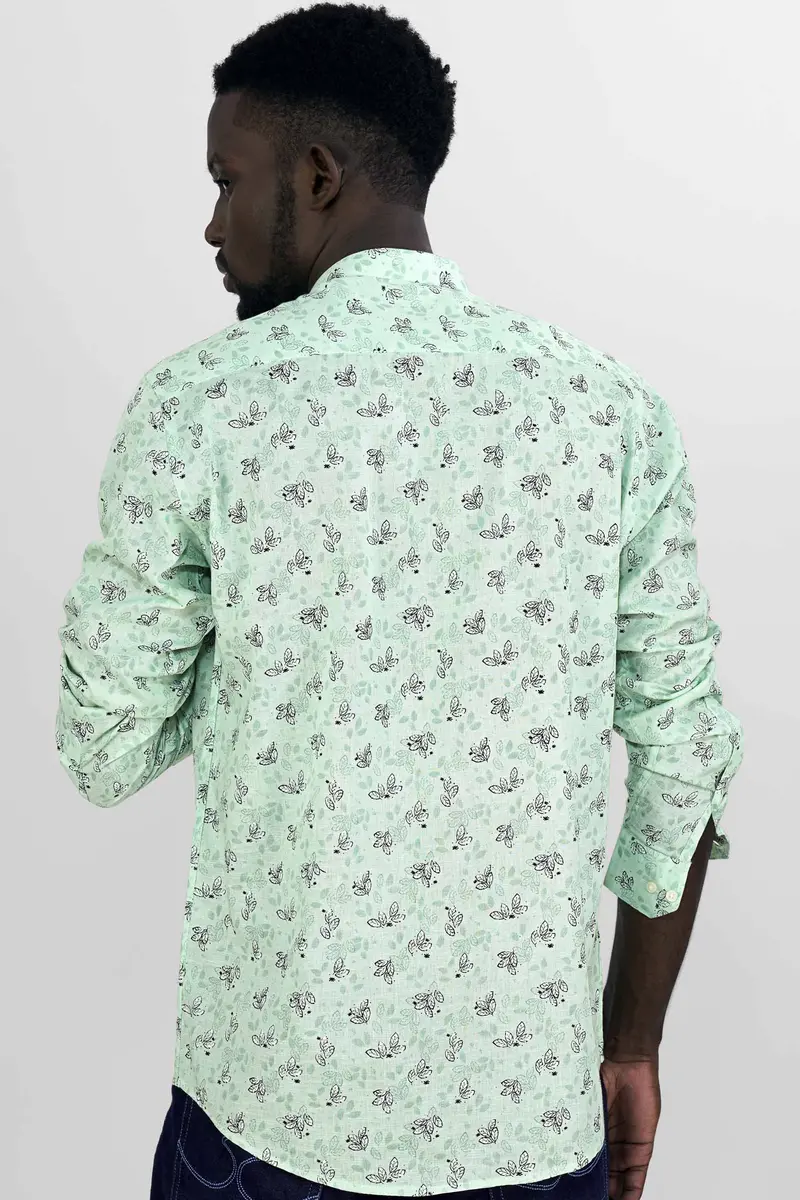 Ironstone Green Leaves Printed Luxurious Linen Designer Shirt 8