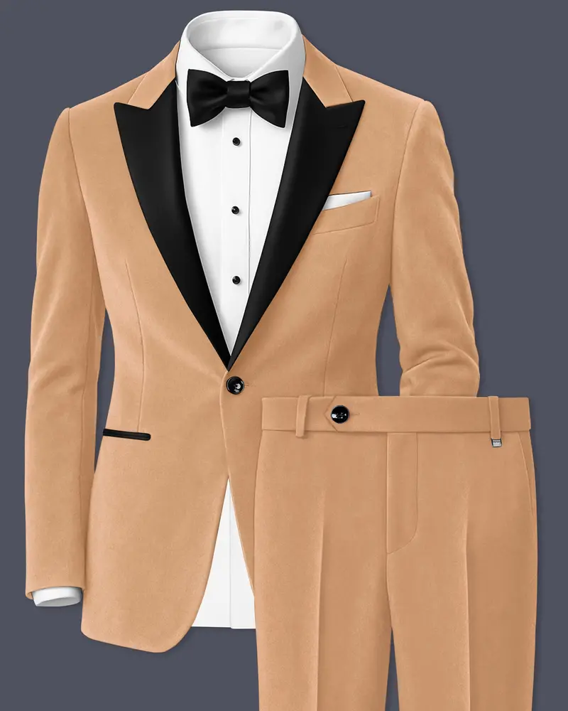 Ivorel-Fawn Cream Velvet Peak Lapel Tuxedo Suit 1