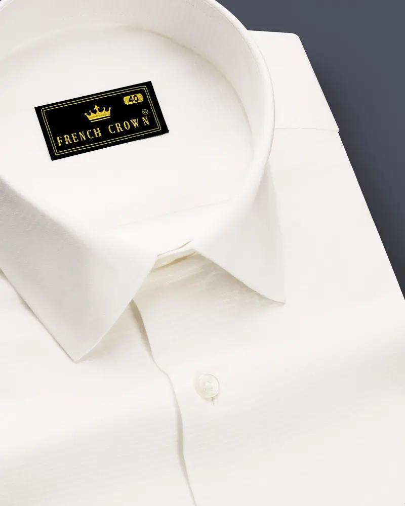 Ivoreo-Eggshell White Dobby Textured Super Soft Premium Cotton Dress Shirt 1