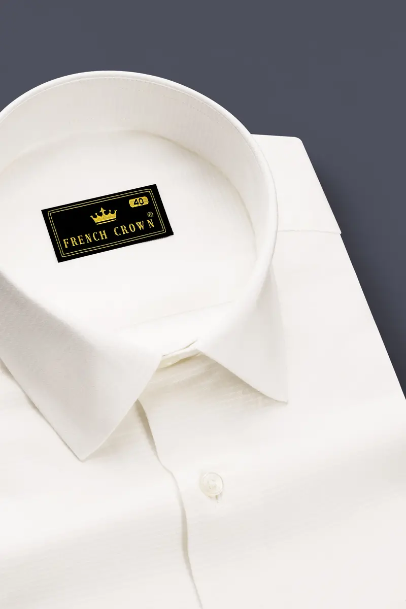 Ivoreo-Eggshell White Dobby Textured Super Soft Premium Cotton Dress Shirt 2