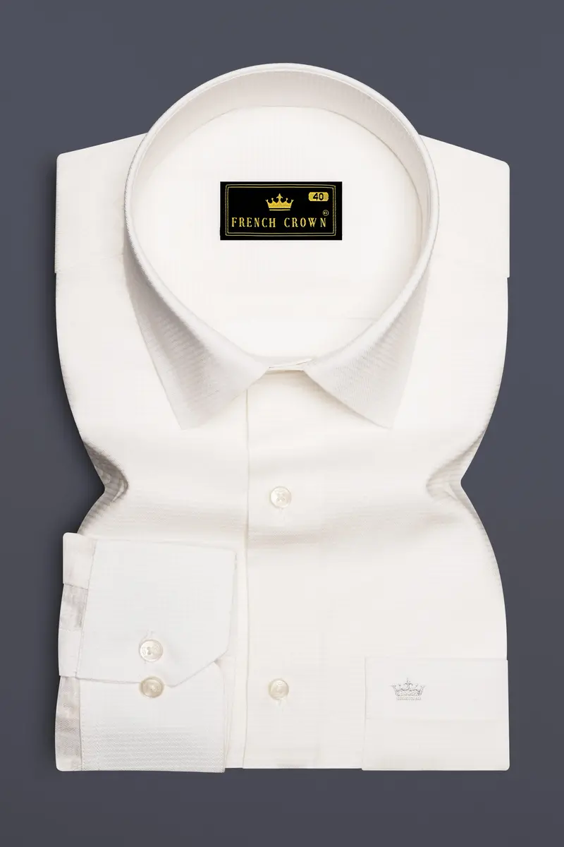 Ivoreo-Eggshell White Dobby Textured Super Soft Premium Cotton Dress Shirt 4