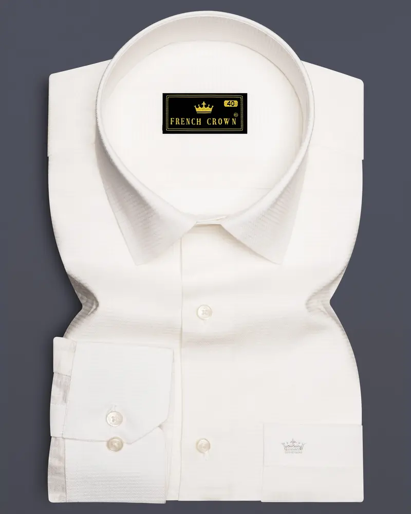 Ivoreo-Eggshell White Dobby Textured Super Soft Premium Cotton Dress Shirt 6