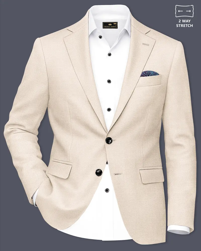 Ivoreo-Merino Cream Luxurious Linen Single Breasted Stretchable Traveler Blazer 1