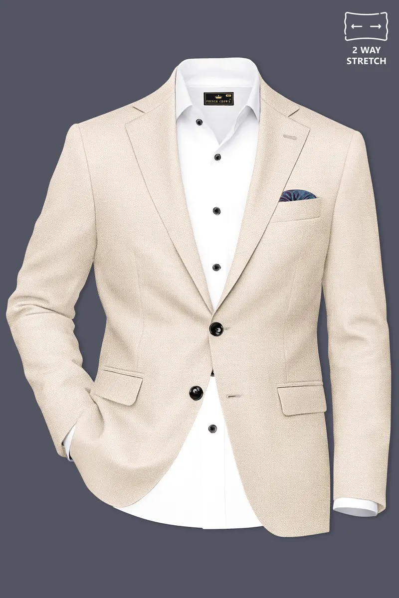 Ivoreo-Merino Cream Luxurious Linen Single Breasted Stretchable Traveler Blazer 2