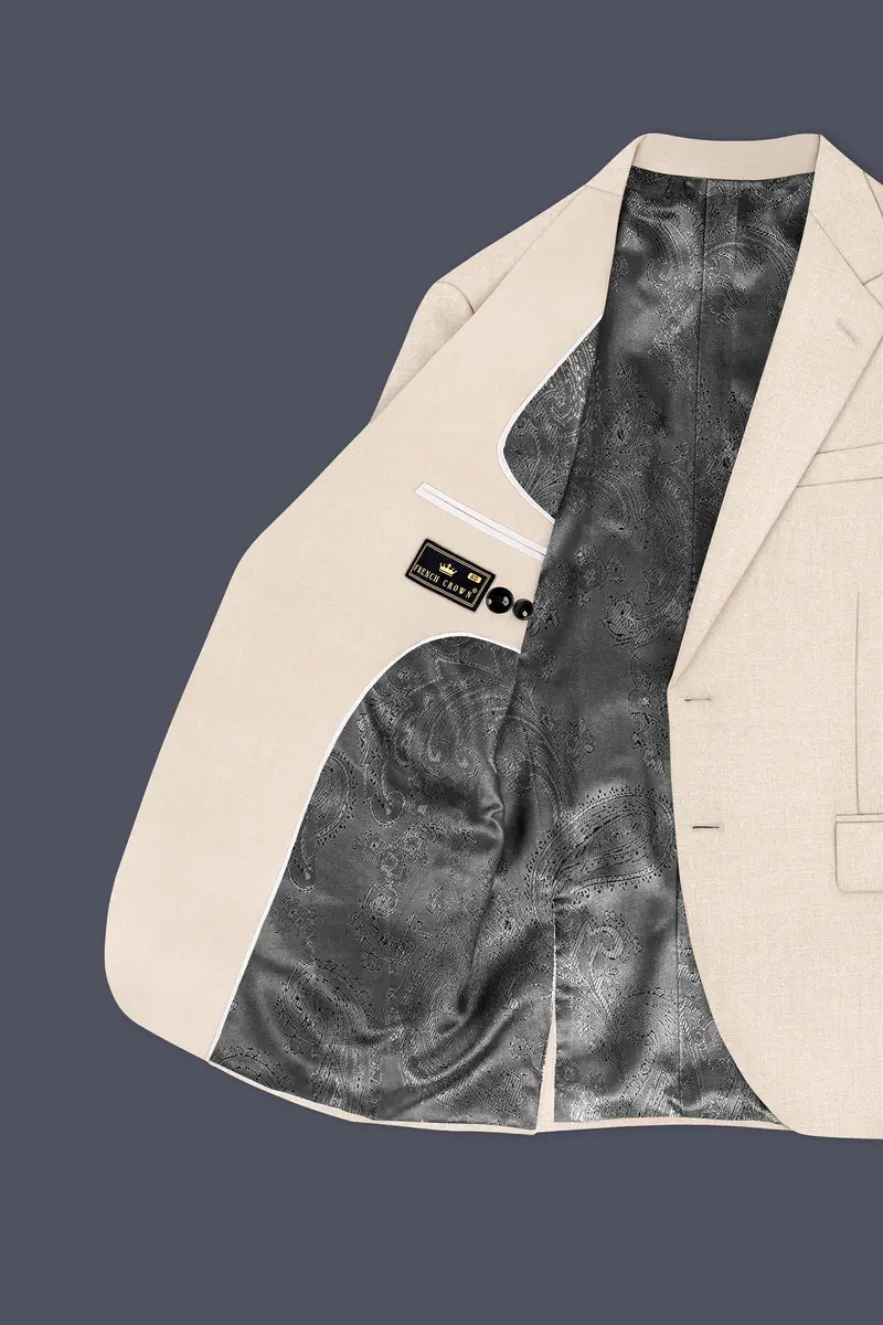 Ivoreo-Merino Cream Luxurious Linen Single Breasted Stretchable Traveler Blazer 5