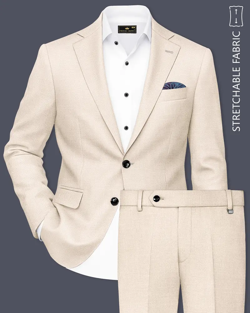 Ivoreo-Merino Cream Luxurious Linen Single Breasted Stretchable Traveler Suit 1