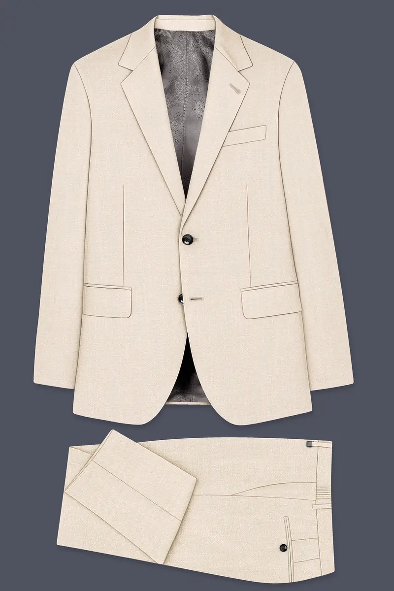 Ivoreo-Merino Cream Luxurious Linen Single Breasted Stretchable Traveler Suit 11