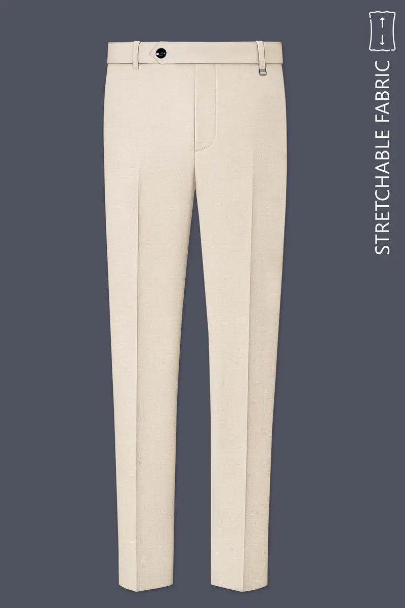 Ivoreo-Merino Cream Luxurious Linen Single Breasted Stretchable Traveler Suit 14