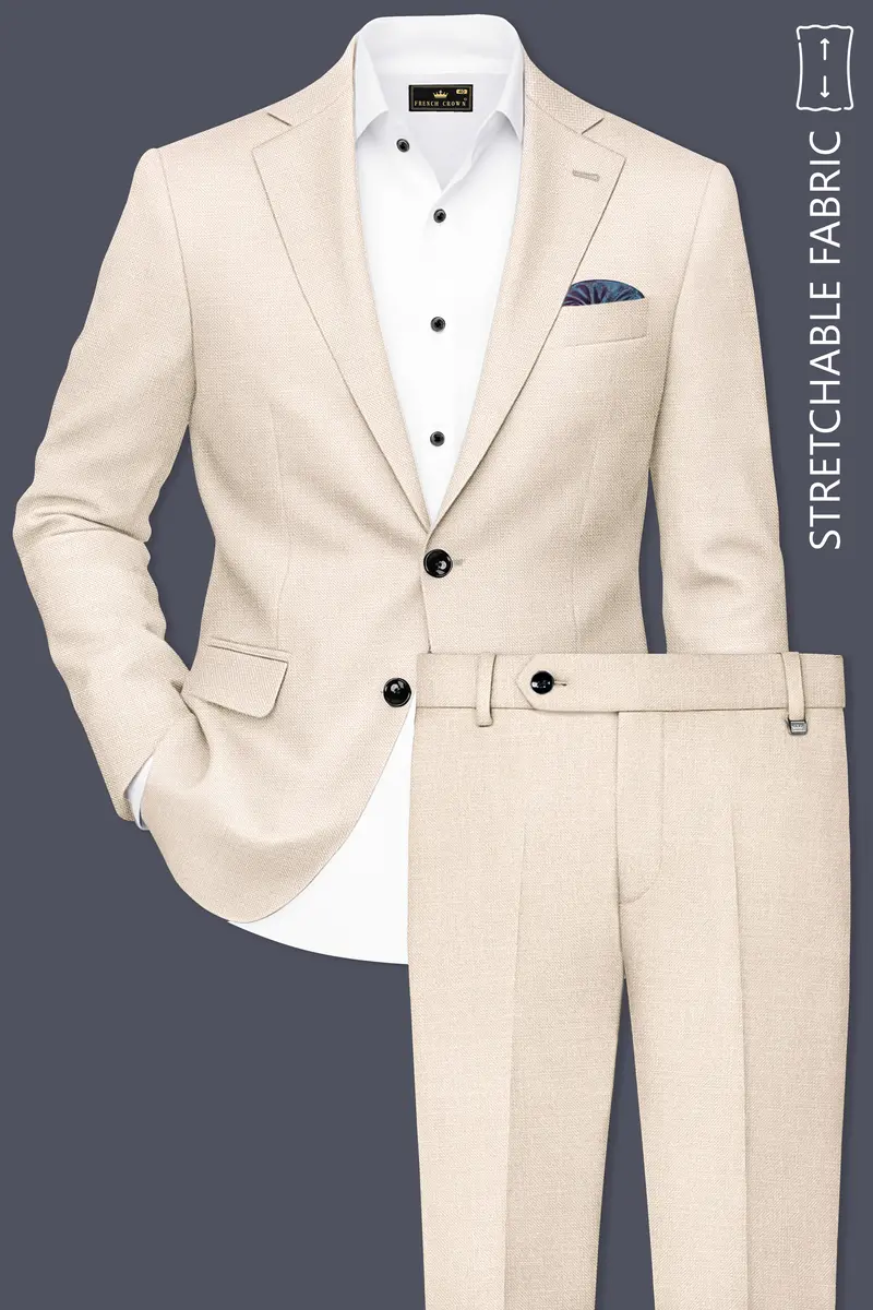 Ivoreo-Merino Cream Luxurious Linen Single Breasted Stretchable Traveler Suit 2