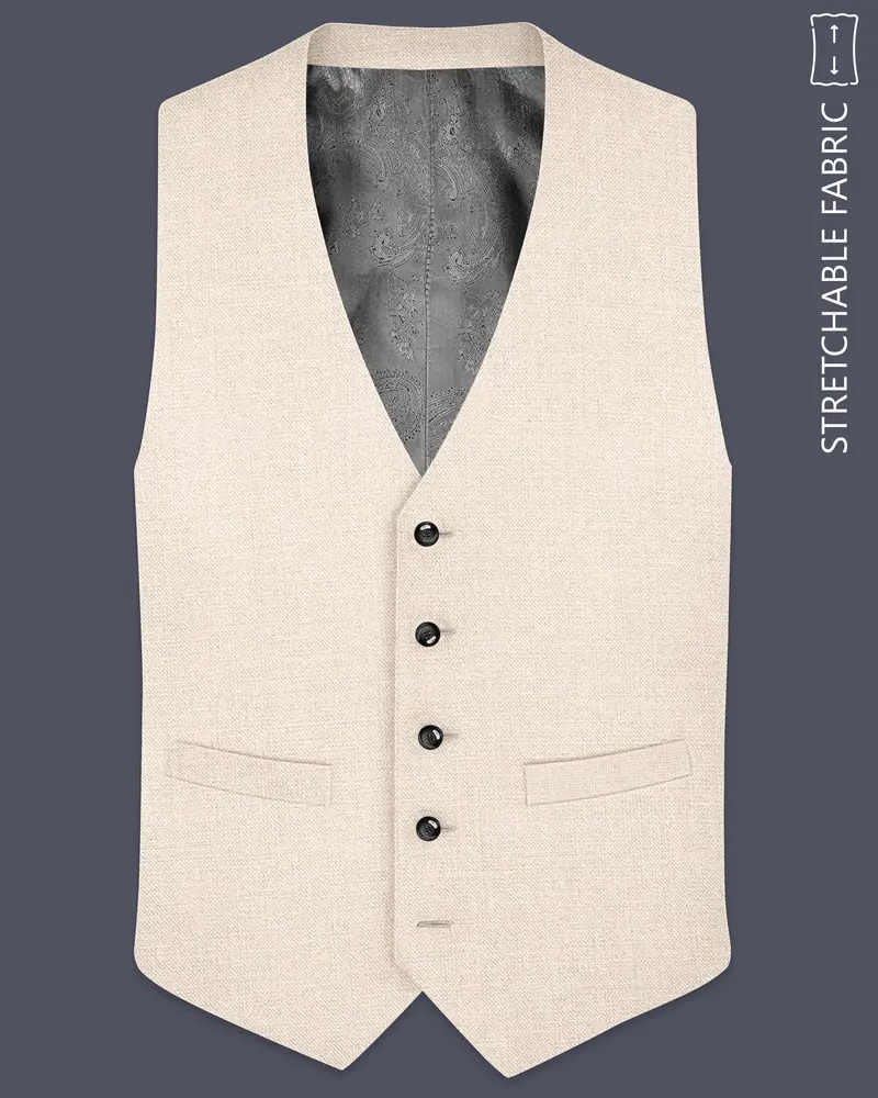 Ivoreo-Merino Cream Luxurious Linen Stretchable Waistcoat 1