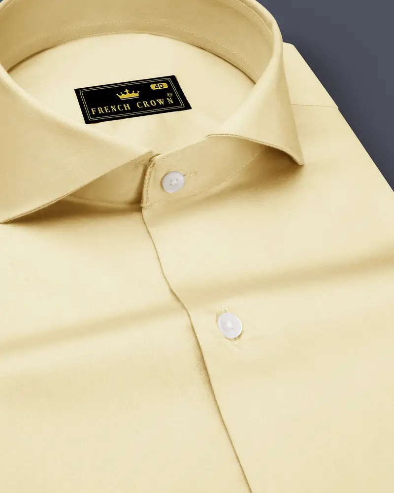 Ivoro Almond Cream Subtle Sheen Super Soft Premium Cotton Cut Away Collar Dress Shirt 1