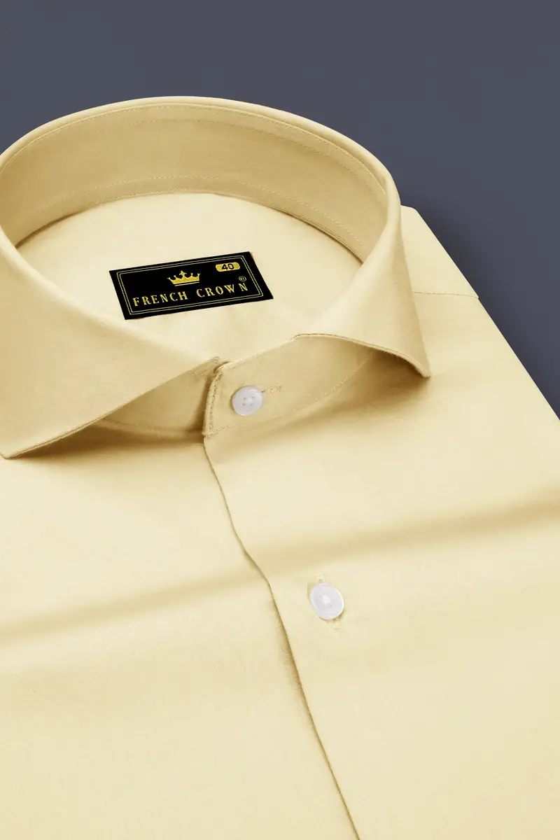 Ivoro Almond Cream Subtle Sheen Super Soft Premium Cotton Cut Away Collar Dress Shirt 2