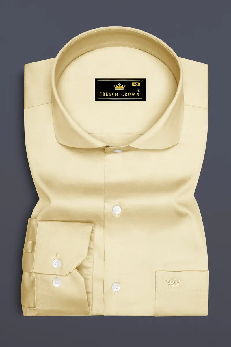 Ivoro Almond Cream Subtle Sheen Super Soft Premium Cotton Cut Away Collar Dress Shirt 4